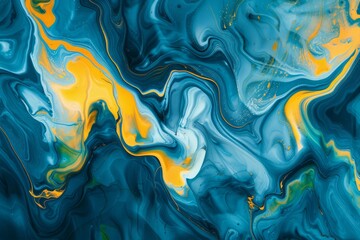 Photo of Blue and yellow liquid fluid art pattern. Background texture for backdrops or mapping