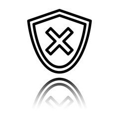 Security simple icon vector. Flat design. Black icon with mirror reflection. White background