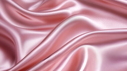 A close up of the texture and sheen on pink satin fabric, with its soft folds creating an elegant backdrop for product photography. The fabric's lustrous surface reflects light beautifully 