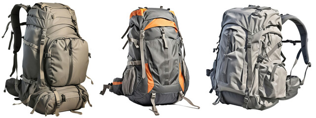 Collection of backpacks isolated on transparent background
