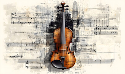 Fototapeta premium Artistic Violin with Musical Notes and Abstract Background