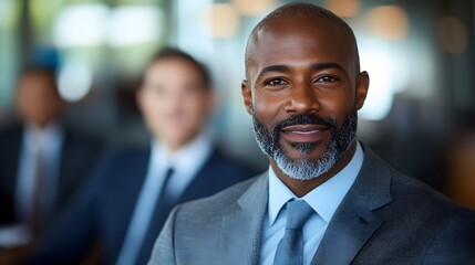 Team of executives negotiating partnership terms in a bright, modern office environment
