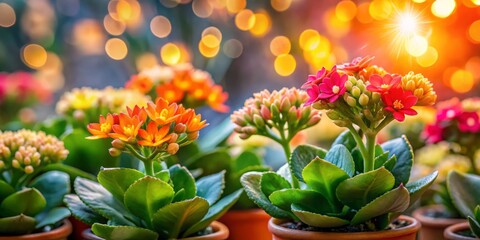 Lively Kalanchoe plant features vibrant succulent leaves and stunning flowers, creating a cheerful atmosphere in any