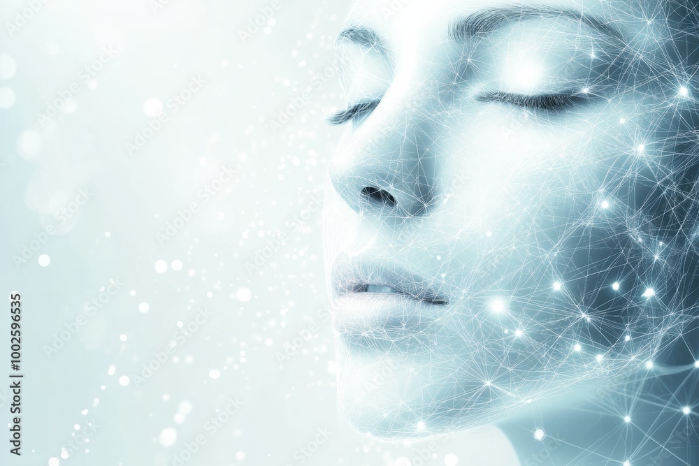 Poster Abstract lines and dots create a modern skincare diagram emphasizing facial treatment techniques in a serene, artistic composition. Generative AI