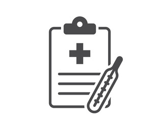 Patient report card icon. Medical history and medical thermometer. Isolated vector image