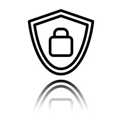 Security vector simple icon. Flat design. Black icon with mirror reflection. White background