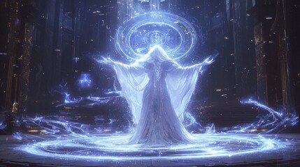 Obraz premium Enchanting Sorceress Conjuror with Mystical Energies and Glowing Symbols