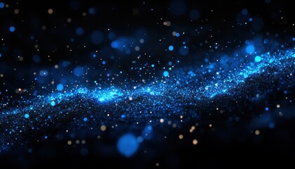 Abstract Blue and Gold Glitter Particles on a Black Background