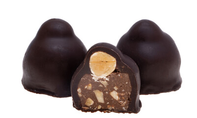 chocolate candies with nuts isolated