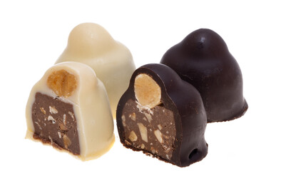 chocolate candies with nuts isolated