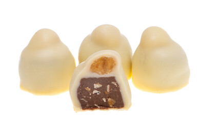 chocolate candies with nuts isolated