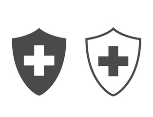 Fototapeta premium Medical shield line and flat icons. Health protection and healthcare symbols. Isolated vector image in simple style