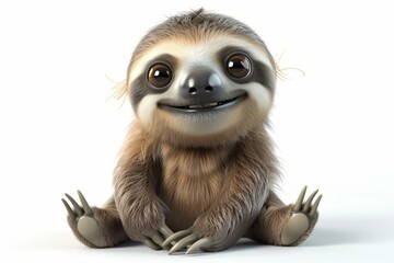 Fototapeta premium Cute sitting baby sloth on white background