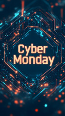 Cyber Monday concept banner, Neon letter Style and blue technology background, Sale and promotion illustration for advertising