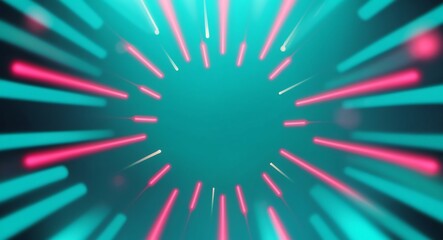 Neon turquoise bokeh with electric light rays for a futuristic illustration