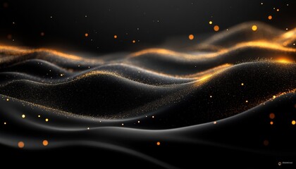 Abstract Wavy Black Surface with Golden Glitter