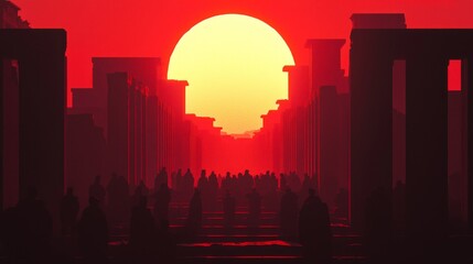 Fototapeta premium Spectacular Sunset Silhouettes in Ancient Cityscape