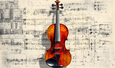 Naklejka premium Artistic Violin with Musical Notes and Abstract Background