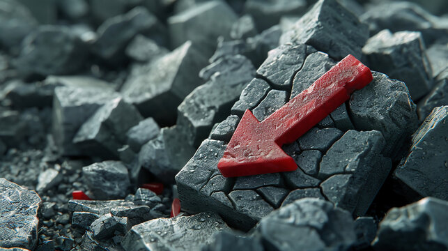 Falling red arrow and bank collapse