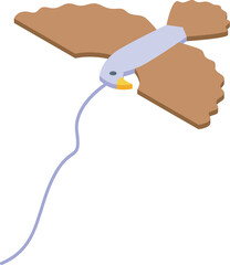 Wooden bird toy is flying on a string, bringing joy and amusement to children and adults alike