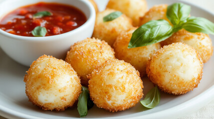 Breaded and Fried Mozzarella Balls with Vietnamese Chili Sauce on the Side