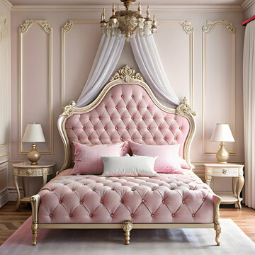 luxury Victorian royal pink princess with bed