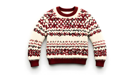 Festive Red, White, and Blue Winter Sweater with Nordic Pattern