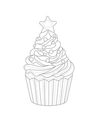 Muffin Christmas. Coloring for children. Vector illustration.