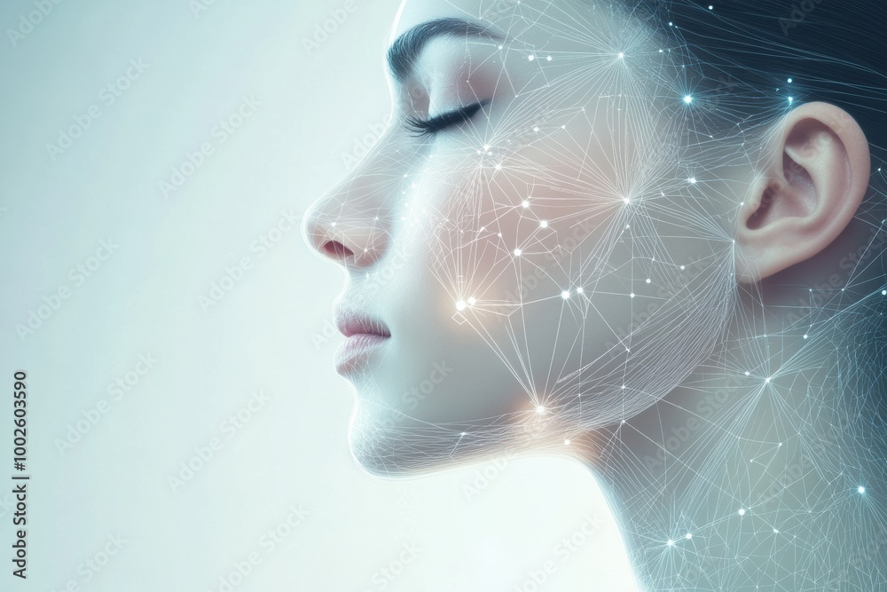 Poster abstract representation of skincare diagrams with lines and dots illustrating beauty treatments in a