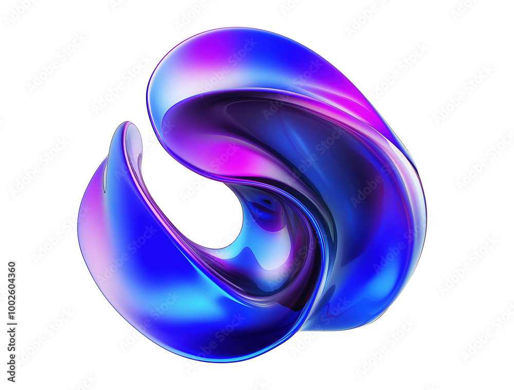 Wall mural glossy iridescent twisted loop sculpture transparent image. striking abstract form with smooth surfa