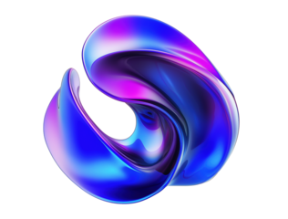 Glossy iridescent twisted loop sculpture transparent image. Striking abstract form with smooth surface isolated cutout 3d render. Futuristic modern cut out clipart design element png