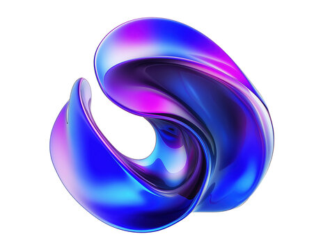 Glossy iridescent twisted loop sculpture transparent image. Striking abstract form with smooth surface isolated cutout 3d render. Futuristic modern cut out clipart design element png
