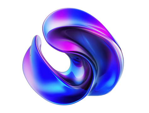 Glossy iridescent twisted loop sculpture transparent image. Striking abstract form with smooth surface isolated cutout 3d render. Futuristic modern cut out clipart design element png