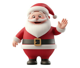 Friendly Santa Claus waving hello transparent image. Santaclaus with warm smile and white beard isolated cutout 3d render. Xmas holiday greeting cut out clipart design element png