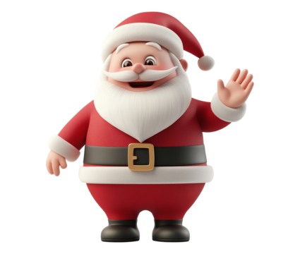 Friendly Santa Claus waving hello transparent image. Santaclaus with warm smile and white beard isolated cutout 3d render. Xmas holiday greeting cut out clipart design element png - Powered by Adobe
