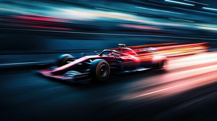 Fototapeta premium long exposure with motion blur light trail of formula one car