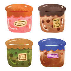 Watercolor Bubble Tea Element Boba Tea with a Straw Vector Collection