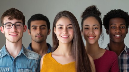 Diverse Group of Young Professionals Smiling Together in Casual Office Setting