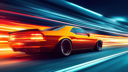 Obraz premium long exposure with motion blur light trail of sports car