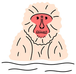 Japanese macaque soak in hot spring. Snow monkey bathing and soaking, primate and animal, illustration