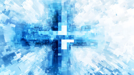 Obraz premium Pixelated Cross Symbolizing Medicine and Technology