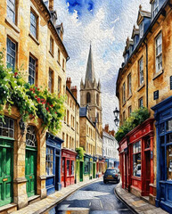 Fototapeta premium City Architecture. Oil painting. Printable pattern for wall decorations