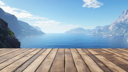 Perspective from a wooden viewing platform, with the ocean stretching infinitely ahead