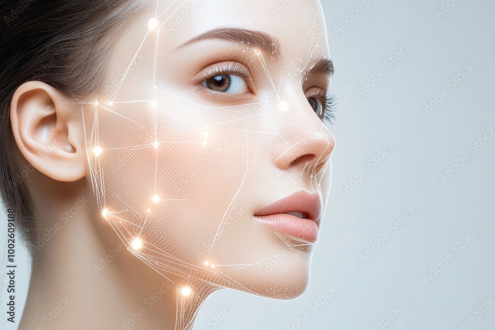 Poster Abstract background depicting key elements of skincare procedures with lines and dots illustrating facial treatment techniques. Generative AI