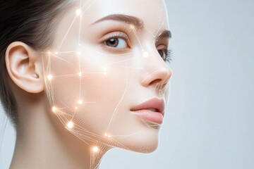 Abstract background depicting key elements of skincare procedures with lines and dots illustrating facial treatment techniques. Generative AI