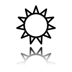 Sun simple icon vector. Flat design. Black icon with mirror reflection. White background