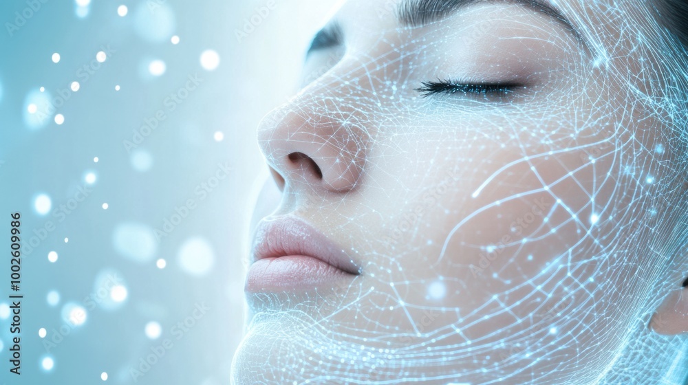 Poster Lines and dots form an abstract design, symbolizing skincare procedures and their technological advancements related to skin health