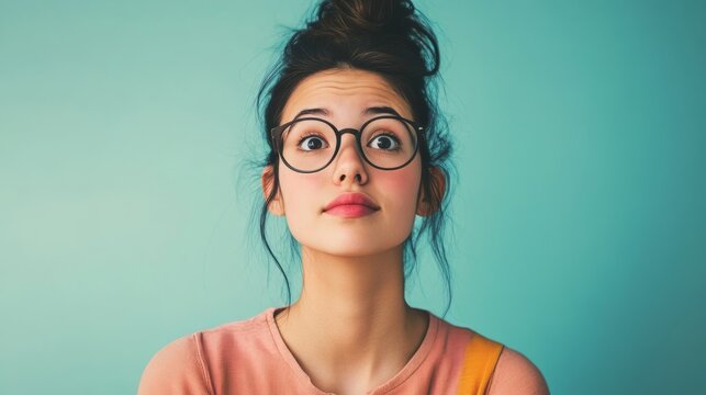 Thoughtful Young Woman in Eyeglasses with Confident Gaze