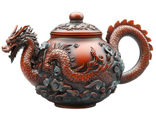 a teapot with a dragon design

