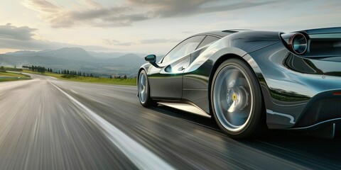 European Sports Car: A high-performance European sports car speeding down a road